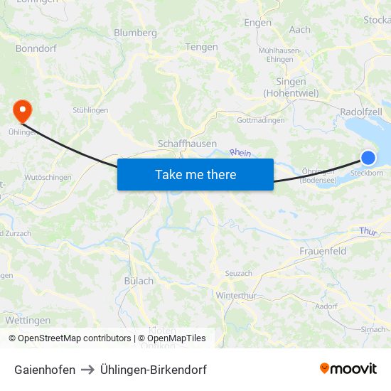 Gaienhofen to Ühlingen-Birkendorf map