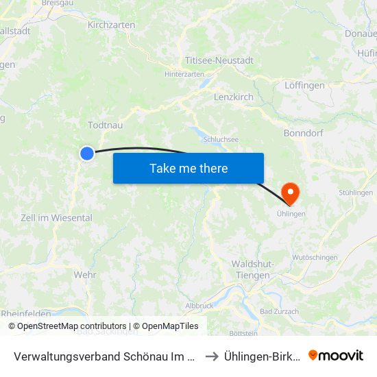 Verwaltungsverband Schönau Im Schwarzwald to Ühlingen-Birkendorf map