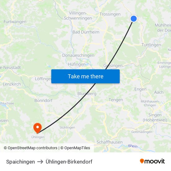 Spaichingen to Ühlingen-Birkendorf map