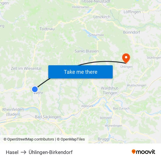 Hasel to Ühlingen-Birkendorf map