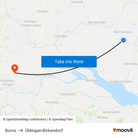 Boms to Ühlingen-Birkendorf map