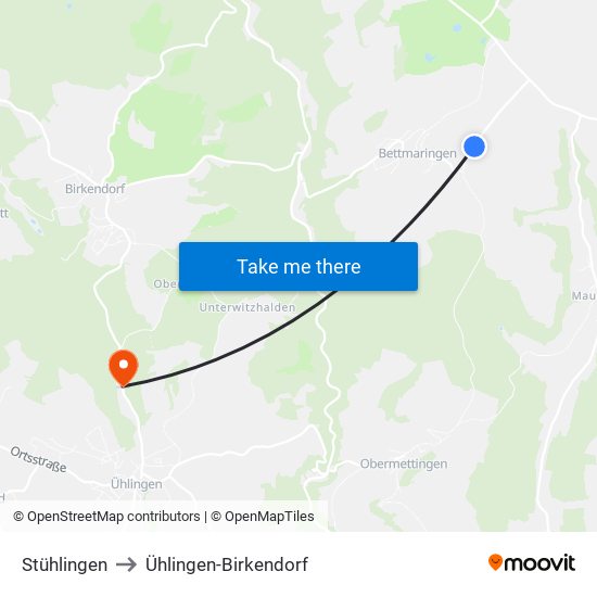 Stühlingen to Ühlingen-Birkendorf map