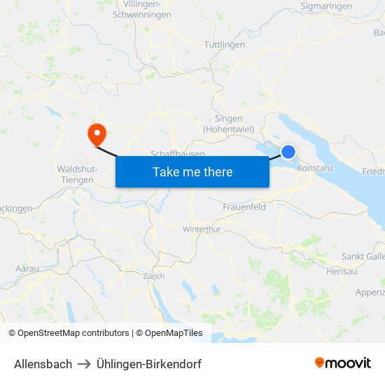 Allensbach to Ühlingen-Birkendorf map