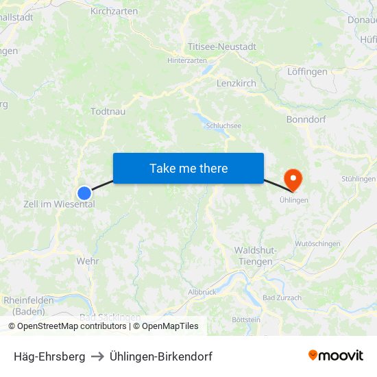Häg-Ehrsberg to Ühlingen-Birkendorf map