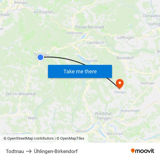 Todtnau to Ühlingen-Birkendorf map