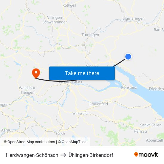 Herdwangen-Schönach to Ühlingen-Birkendorf map