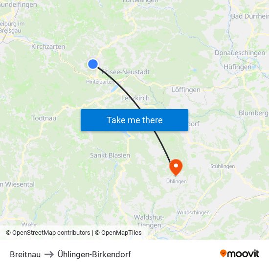 Breitnau to Ühlingen-Birkendorf map