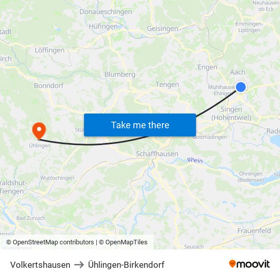 Volkertshausen to Ühlingen-Birkendorf map