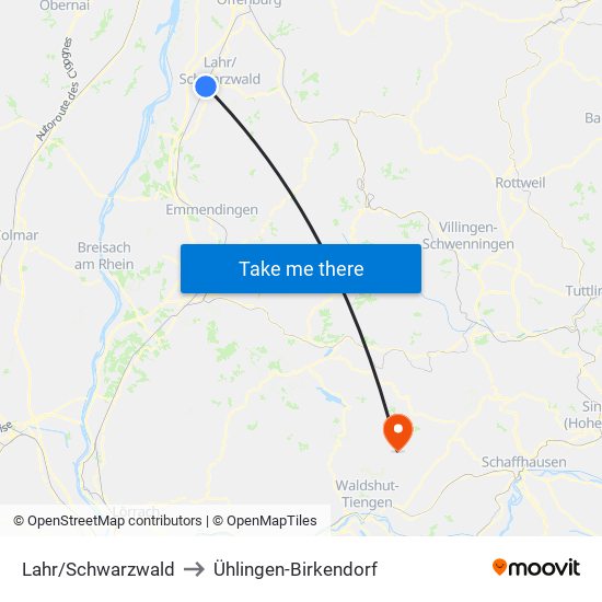 Lahr/Schwarzwald to Ühlingen-Birkendorf map