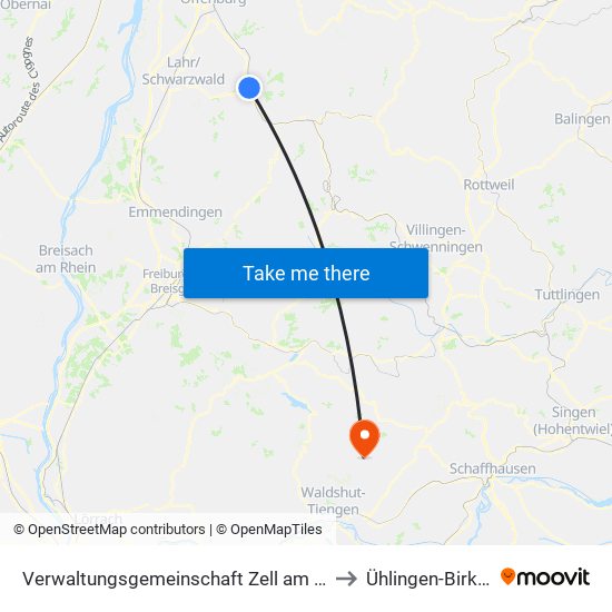 Verwaltungsgemeinschaft Zell am Harmersbach to Ühlingen-Birkendorf map