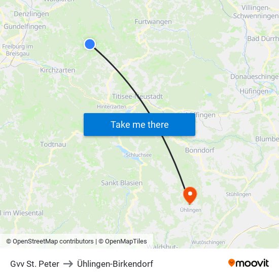 Gvv St. Peter to Ühlingen-Birkendorf map