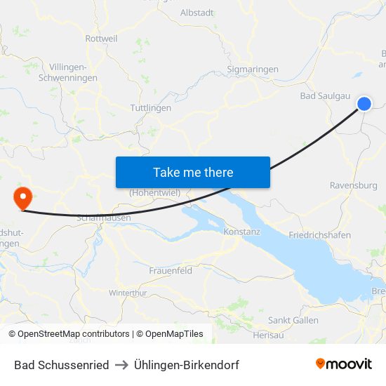 Bad Schussenried to Ühlingen-Birkendorf map