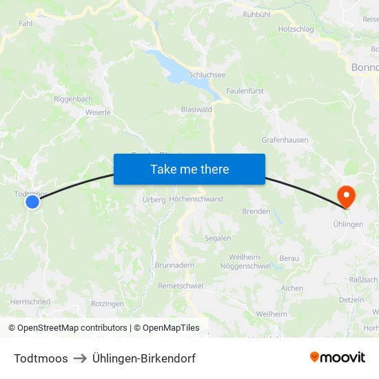 Todtmoos to Ühlingen-Birkendorf map