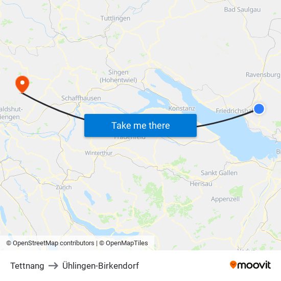 Tettnang to Ühlingen-Birkendorf map