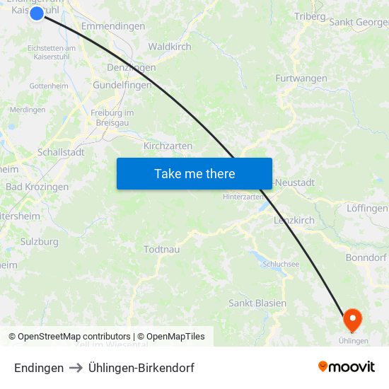 Endingen to Ühlingen-Birkendorf map