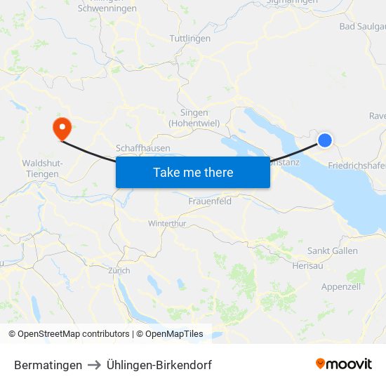 Bermatingen to Ühlingen-Birkendorf map