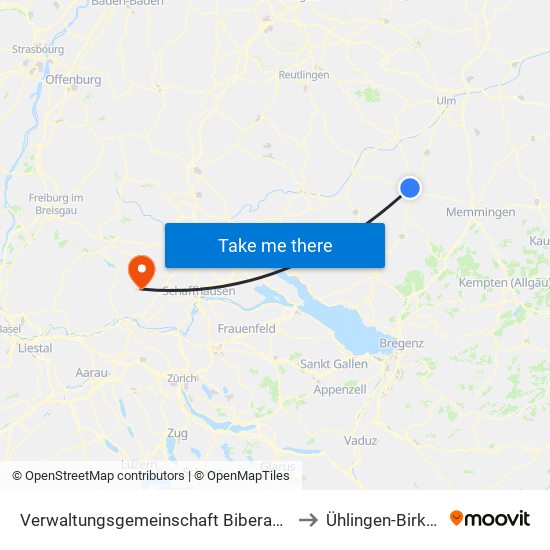 Verwaltungsgemeinschaft Biberach An Der Riß to Ühlingen-Birkendorf map