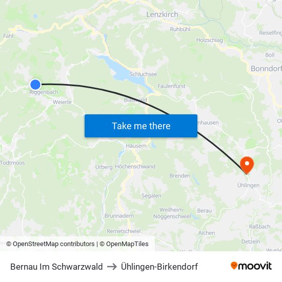 Bernau Im Schwarzwald to Ühlingen-Birkendorf map