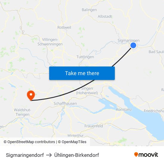 Sigmaringendorf to Ühlingen-Birkendorf map