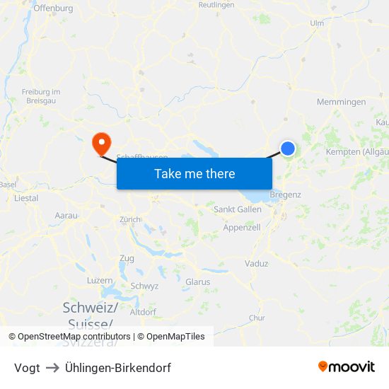 Vogt to Ühlingen-Birkendorf map
