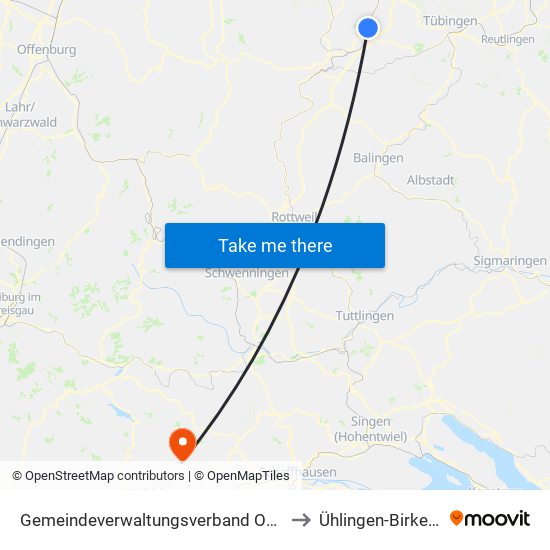 Gemeindeverwaltungsverband Oberes Gäu to Ühlingen-Birkendorf map