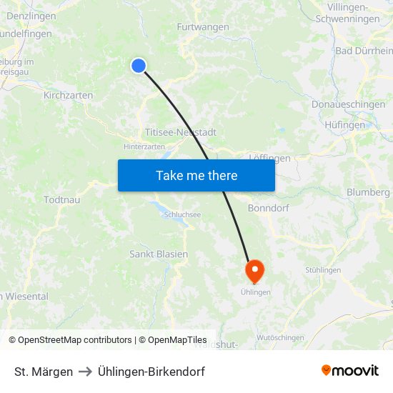 St. Märgen to Ühlingen-Birkendorf map