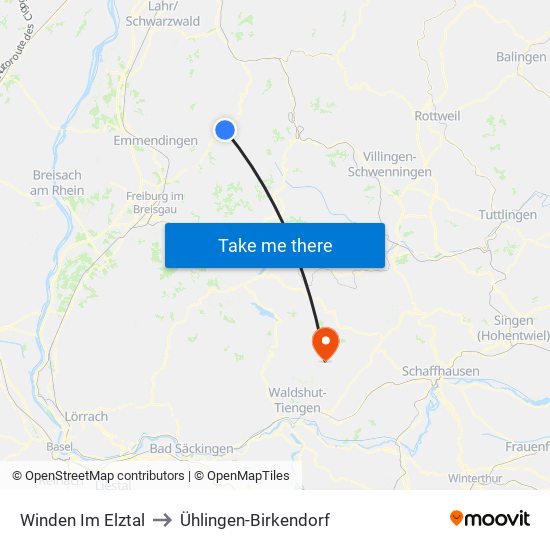 Winden Im Elztal to Ühlingen-Birkendorf map