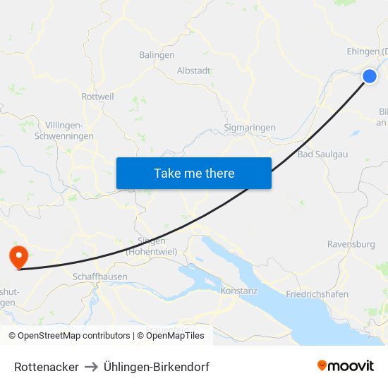 Rottenacker to Ühlingen-Birkendorf map