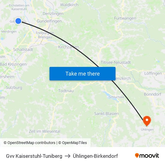 Gvv Kaiserstuhl-Tuniberg to Ühlingen-Birkendorf map