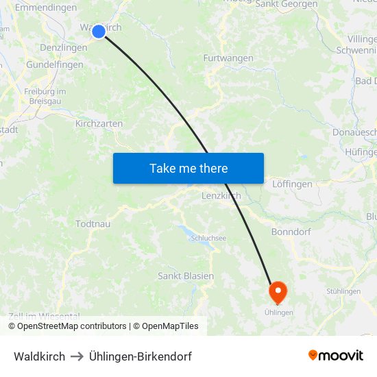 Waldkirch to Ühlingen-Birkendorf map