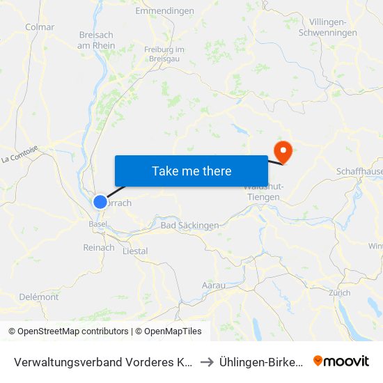 Verwaltungsverband Vorderes Kandertal to Ühlingen-Birkendorf map