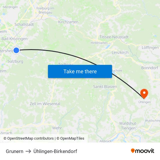 Grunern to Ühlingen-Birkendorf map