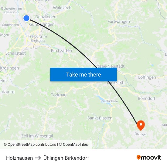 Holzhausen to Ühlingen-Birkendorf map