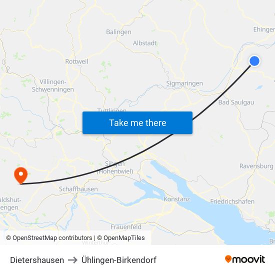 Dietershausen to Ühlingen-Birkendorf map