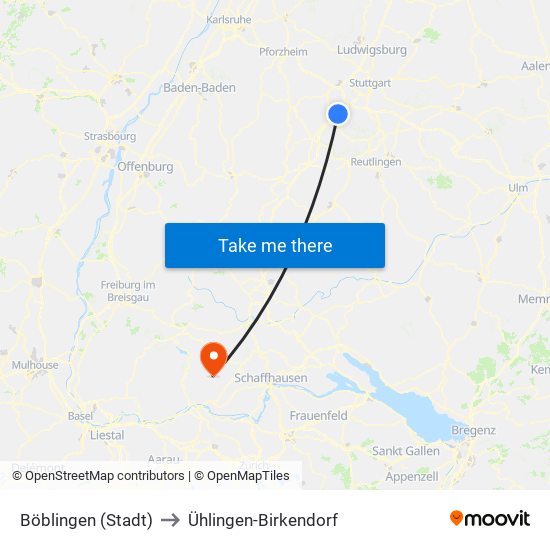 Böblingen (Stadt) to Ühlingen-Birkendorf map