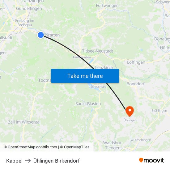 Kappel to Ühlingen-Birkendorf map