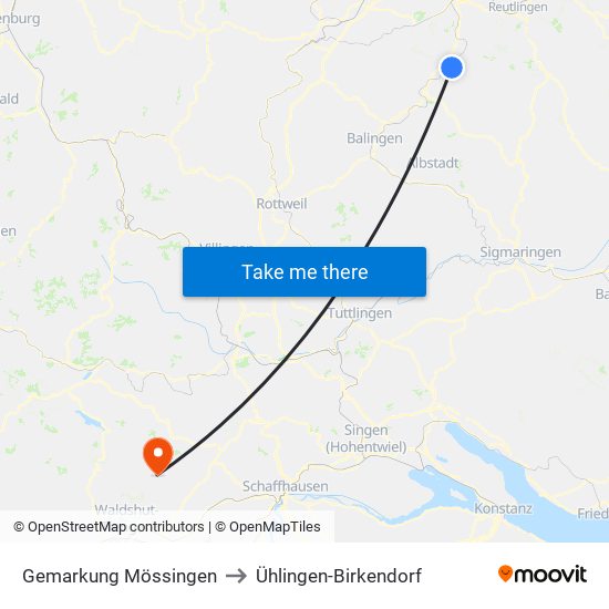 Gemarkung Mössingen to Ühlingen-Birkendorf map