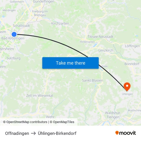 Offnadingen to Ühlingen-Birkendorf map