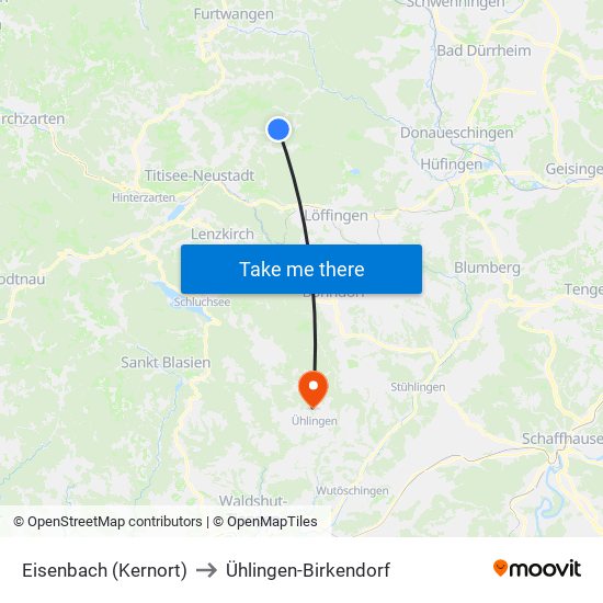Eisenbach (Kernort) to Ühlingen-Birkendorf map