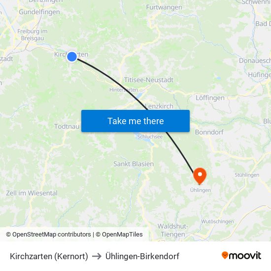 Kirchzarten (Kernort) to Ühlingen-Birkendorf map