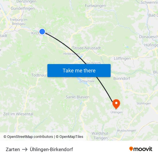 Zarten to Ühlingen-Birkendorf map
