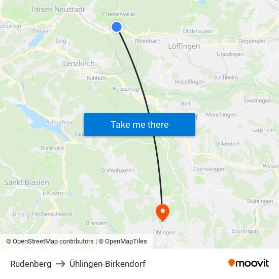 Rudenberg to Ühlingen-Birkendorf map