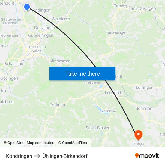 Köndringen to Ühlingen-Birkendorf map