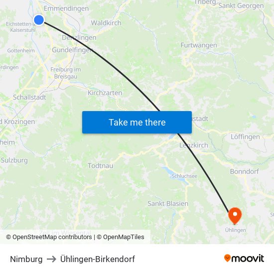 Nimburg to Ühlingen-Birkendorf map