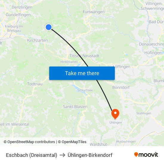 Eschbach (Dreisamtal) to Ühlingen-Birkendorf map