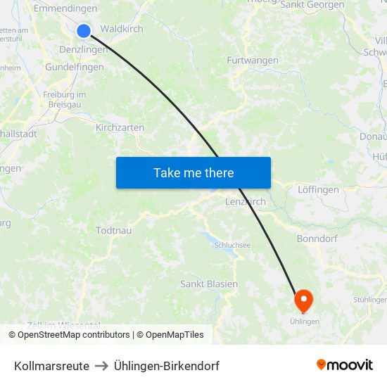 Kollmarsreute to Ühlingen-Birkendorf map