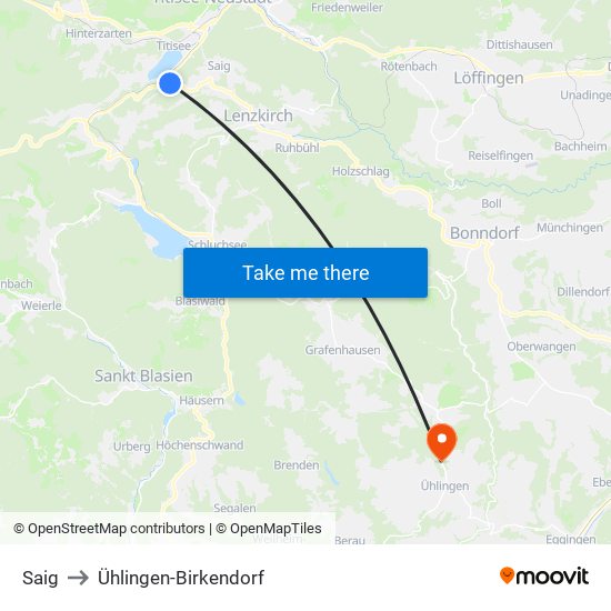 Saig to Ühlingen-Birkendorf map