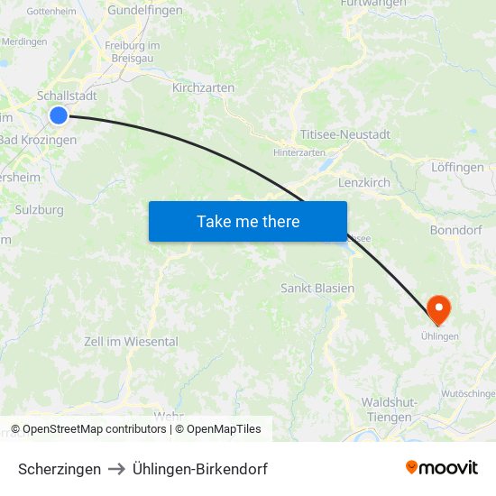 Scherzingen to Ühlingen-Birkendorf map