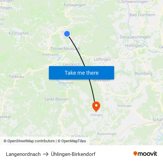 Langenordnach to Ühlingen-Birkendorf map