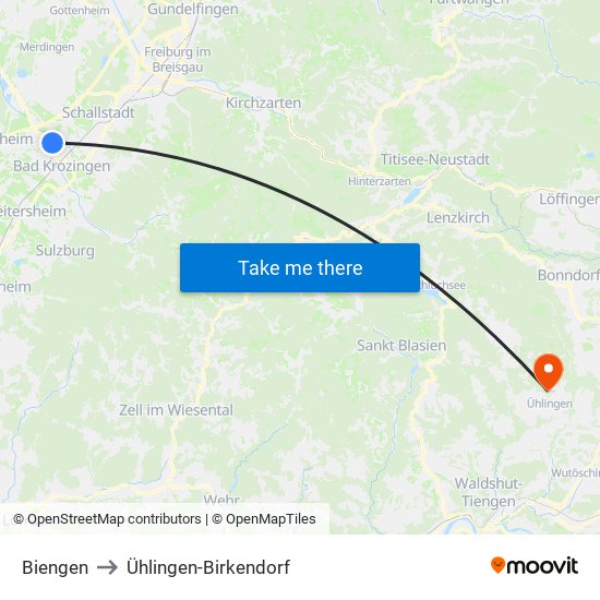Biengen to Ühlingen-Birkendorf map